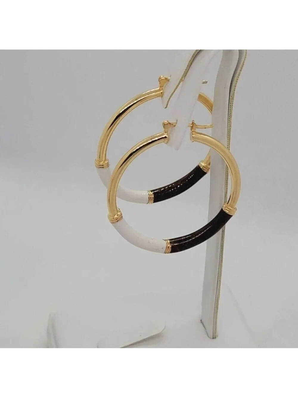 Brand New Brazilian 18k Gold Filled Brown/white Hoops